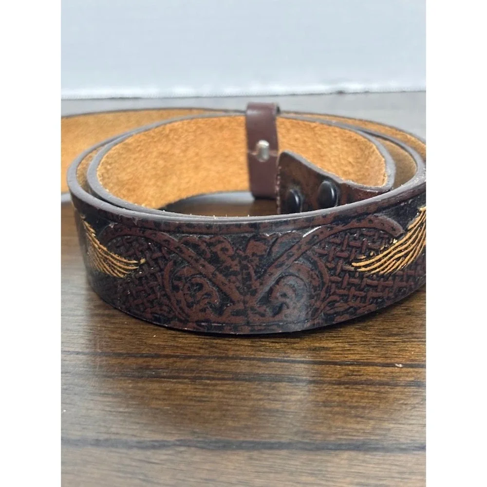 Wrangler Mens Brown Leather Embossed Eagle Western Belt Size 38 MBLT 08713A-11F